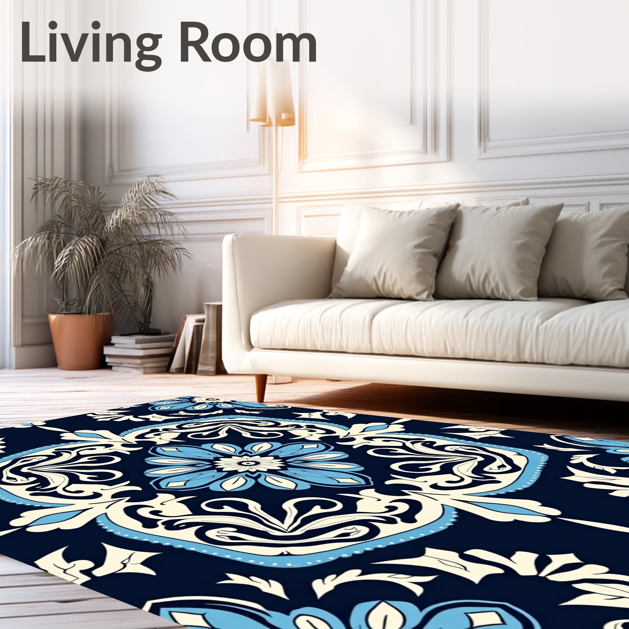 Elegant Blue Floral Medallion Pattern Rug