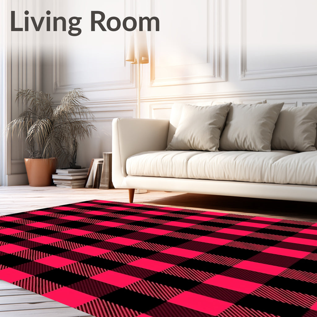 Bold Red Black Gingham Plaid Rug