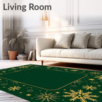Golden Snowflakes on Emerald Green Field Rug