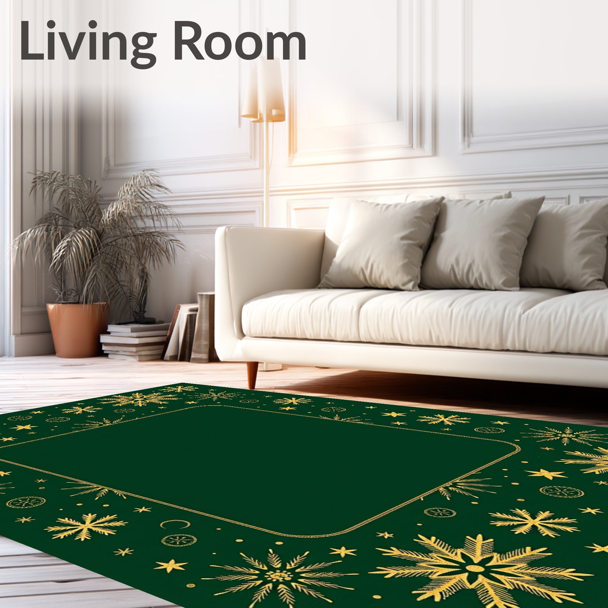 Golden Snowflakes on Emerald Green Field Rug