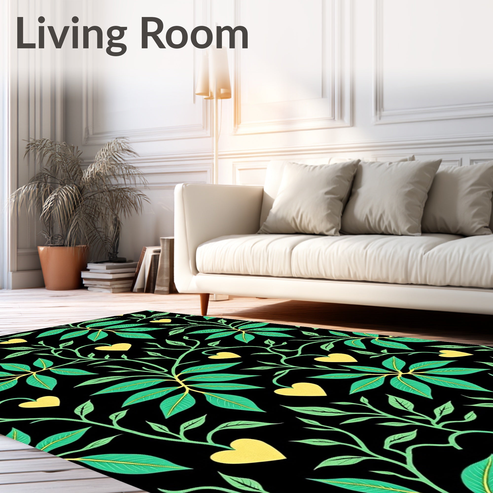 Whimsical Yellow Heart Leaf Vines Rug