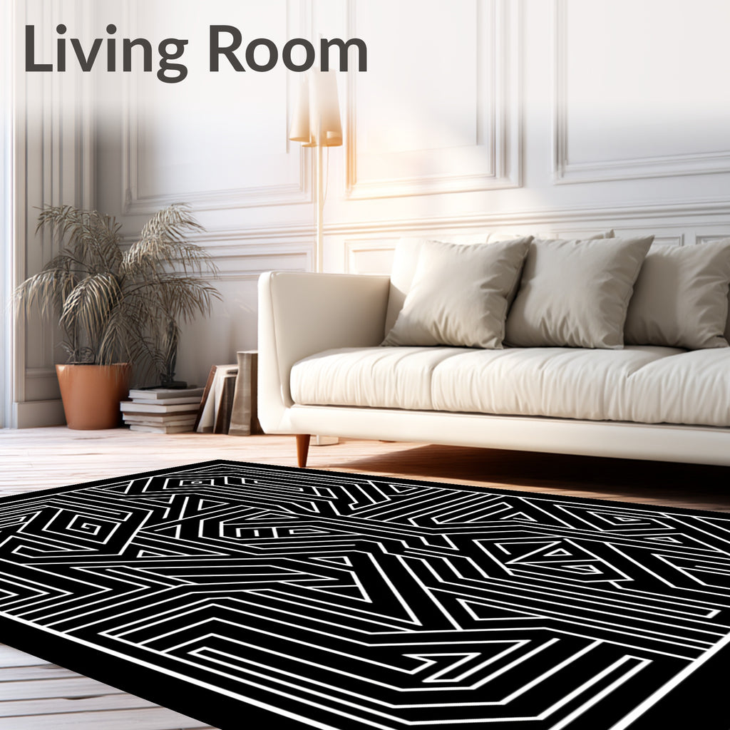 Monochromatic Linear Geometric Maze Pattern Rug