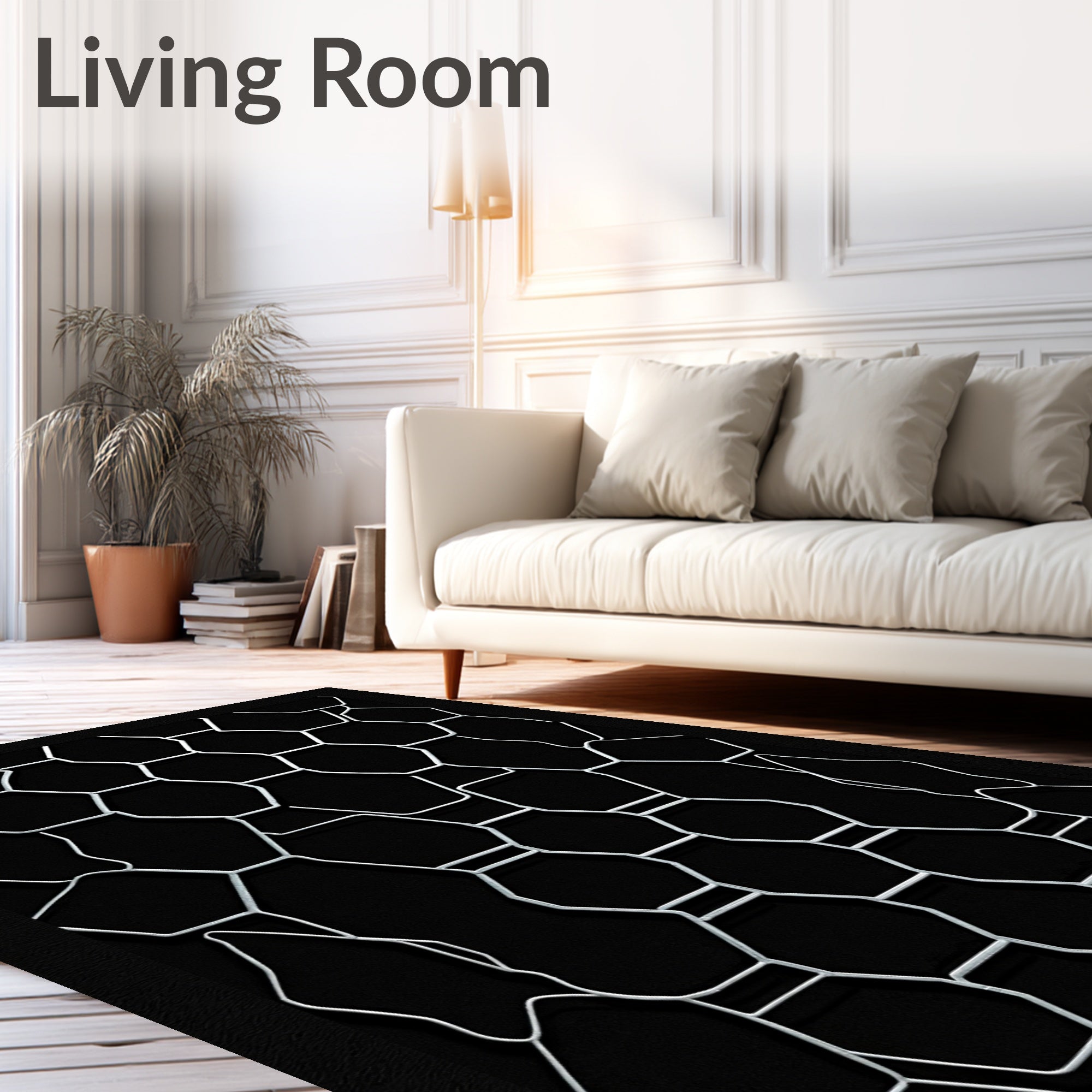 Geometric Hexagon Wireframe Pattern Rug