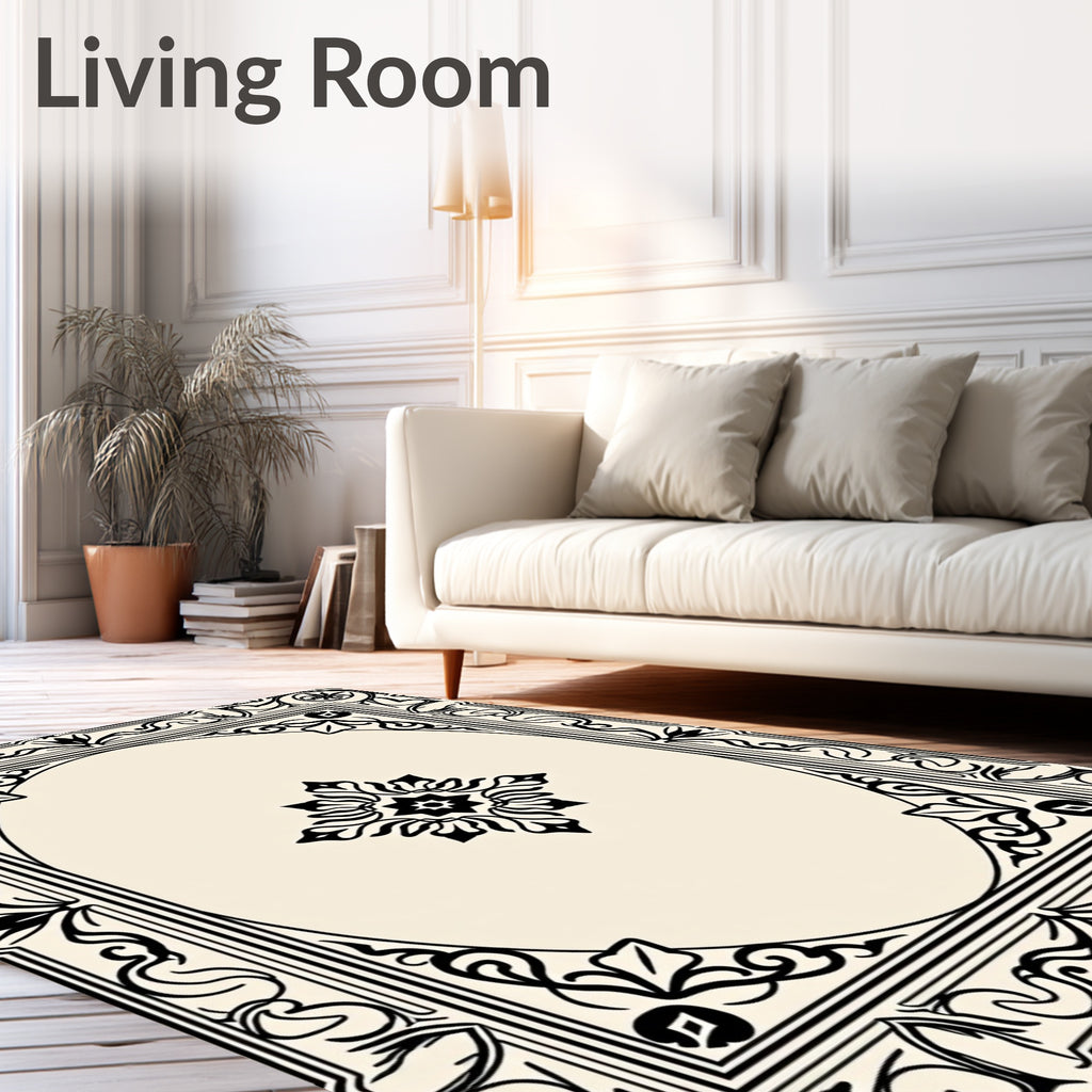 Ornate Black Floral Border Rug