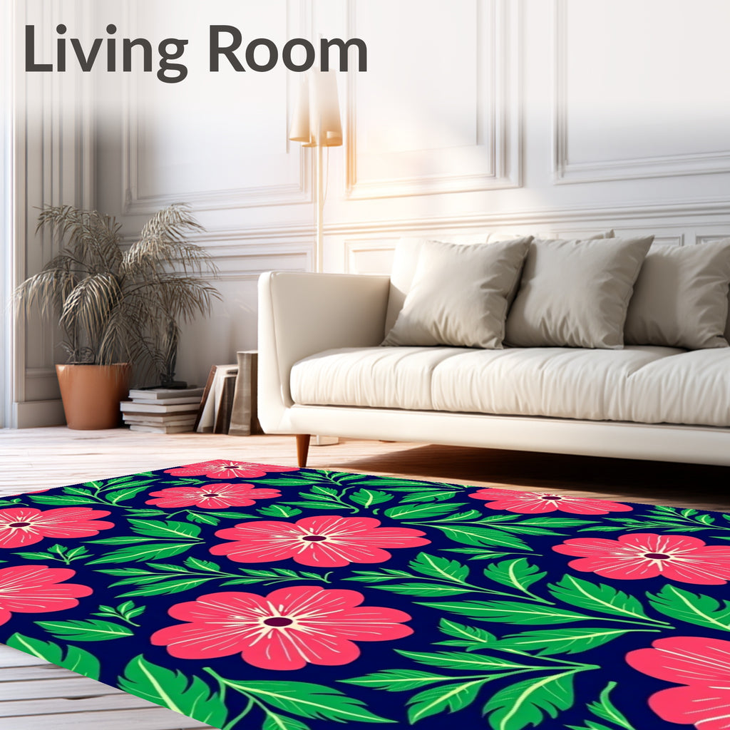 Bold Floral Pattern On Navy Background Rug