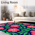 Bold Floral Pattern On Navy Background Rug