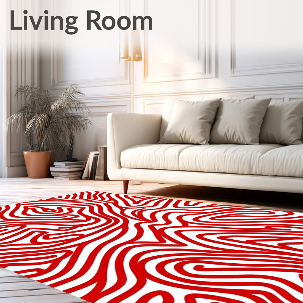Bold Red Organic Lines Design Rug
