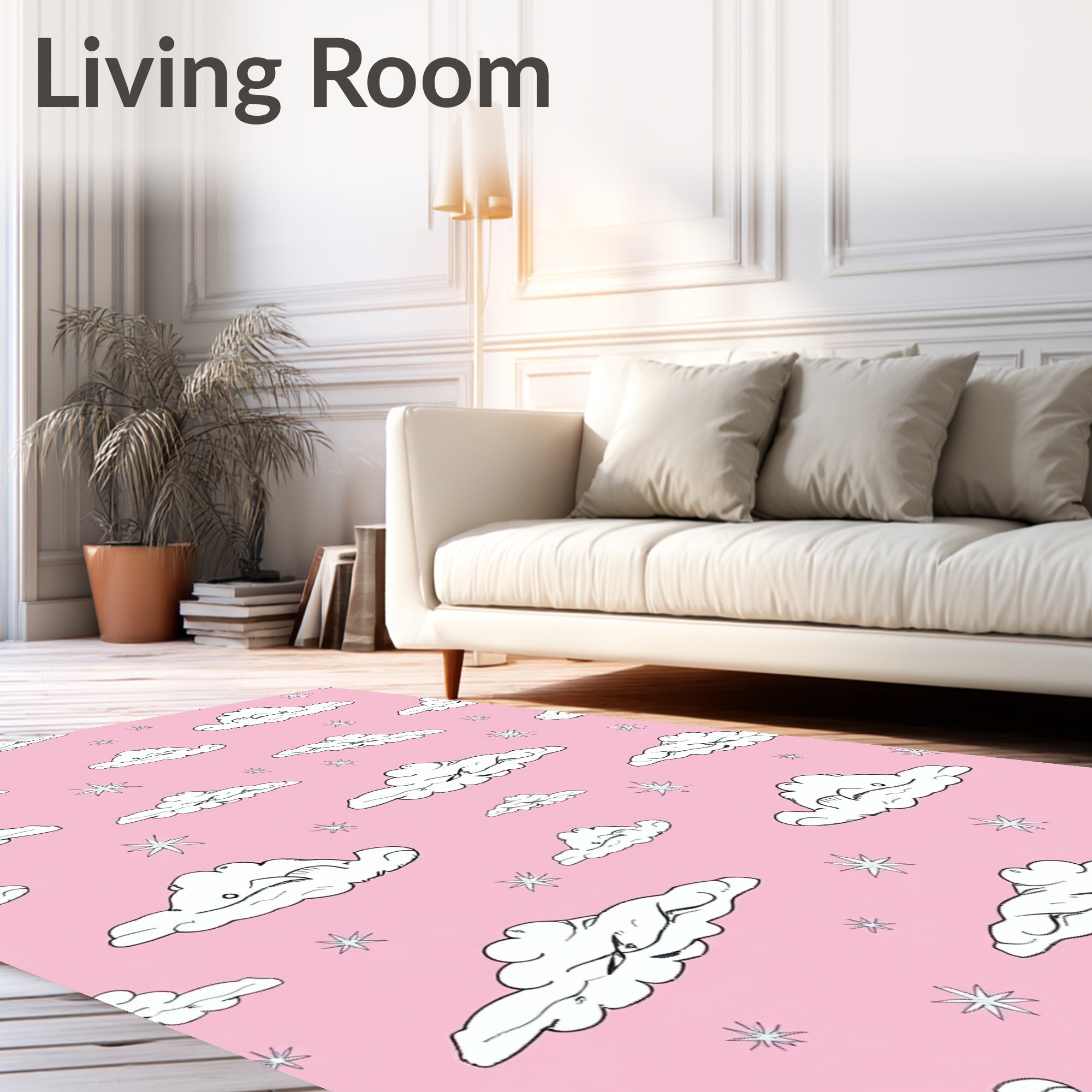 Pink Sky Clouds and Stars Rug