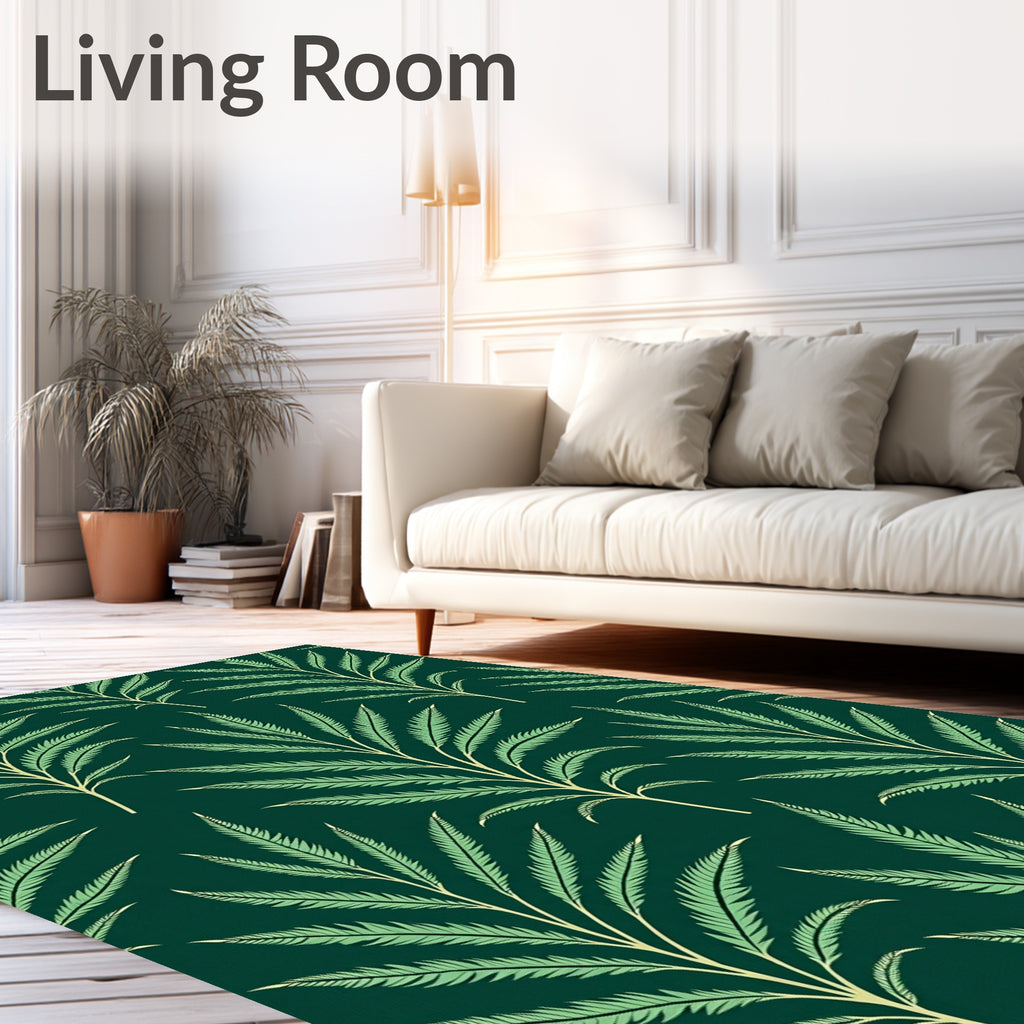 Green Tropical Leaf Pattern Rug