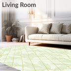 Delicate Leaf Pattern With Golden Grid Rug