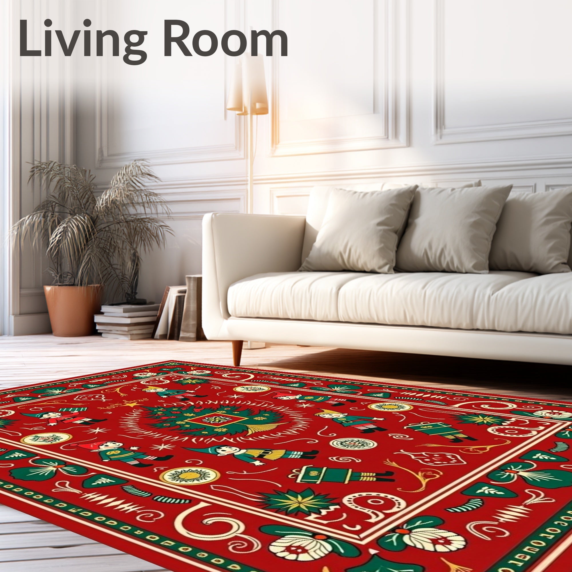 Whimsical Elf Christmas Tree Pattern Rug