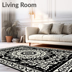 Monochromatic Intricate Mandala Border Design Rug