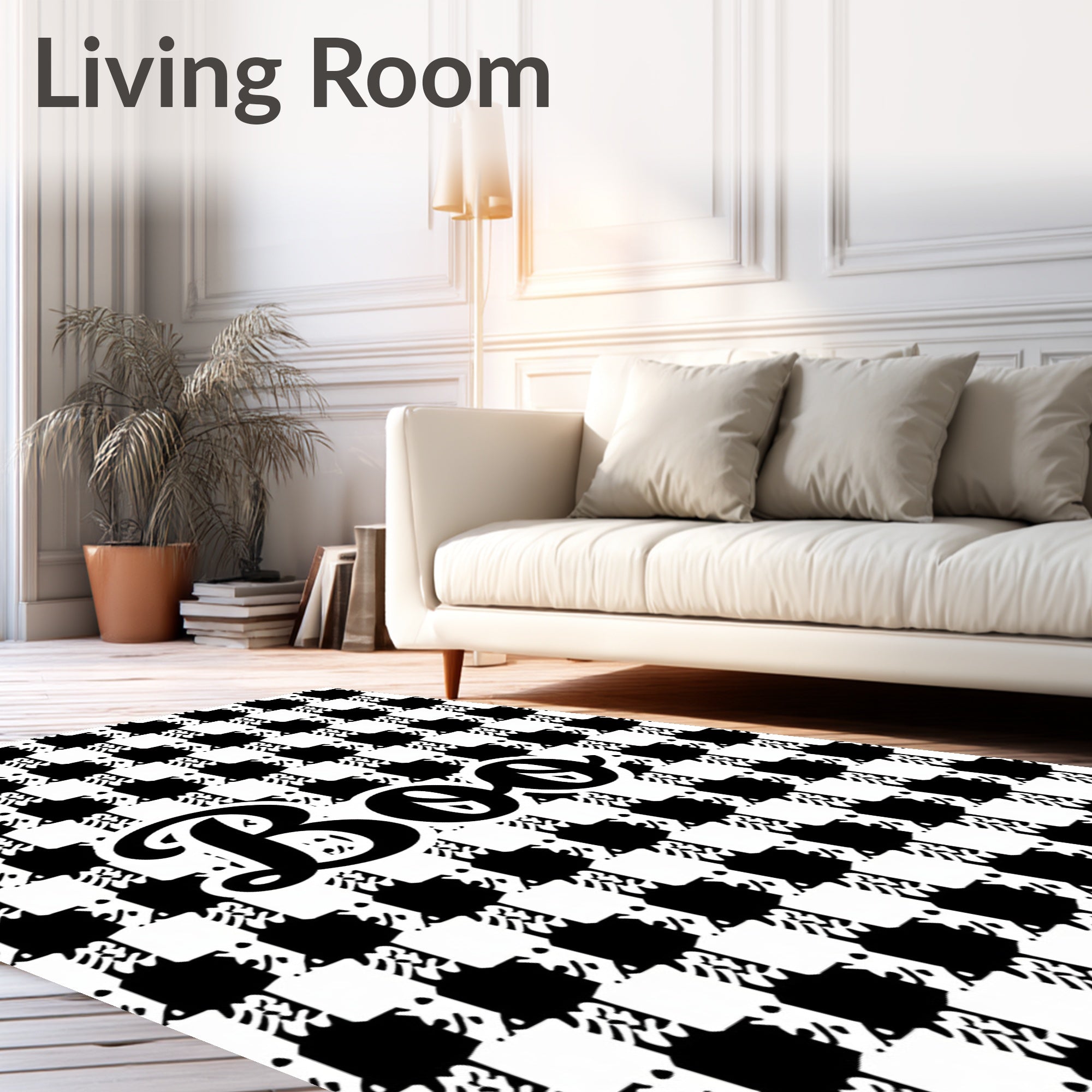Black White Houndstooth Pattern Rug
