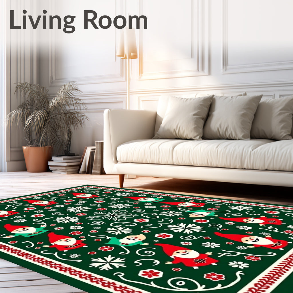 Jolly Gnomes White Snowflake Pattern Rug