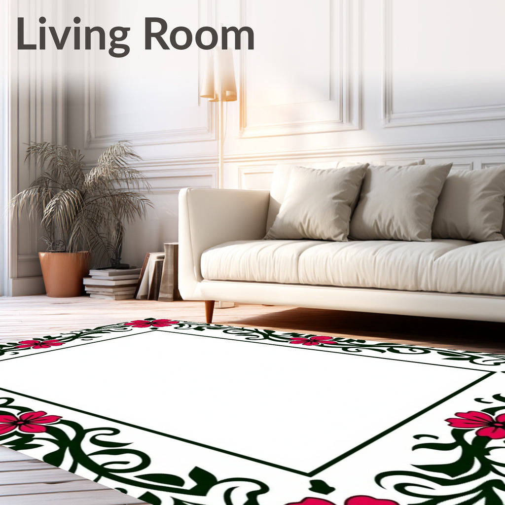 Vibrant Floral Vine Border Rug