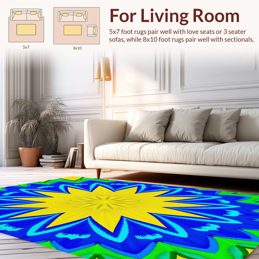 Vibrant Geometric Starburst Mandala Rug