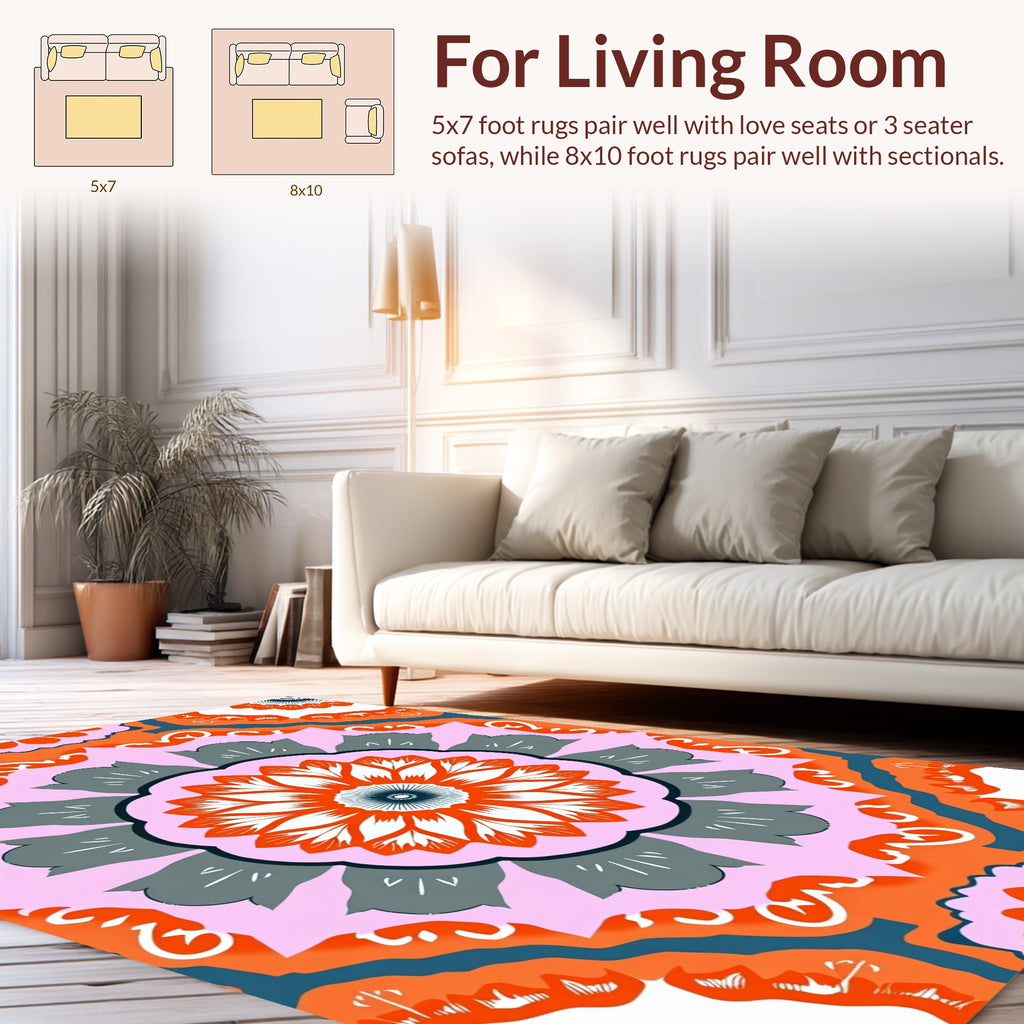 Vibrant Floral Mandala Patterned Design Rug
