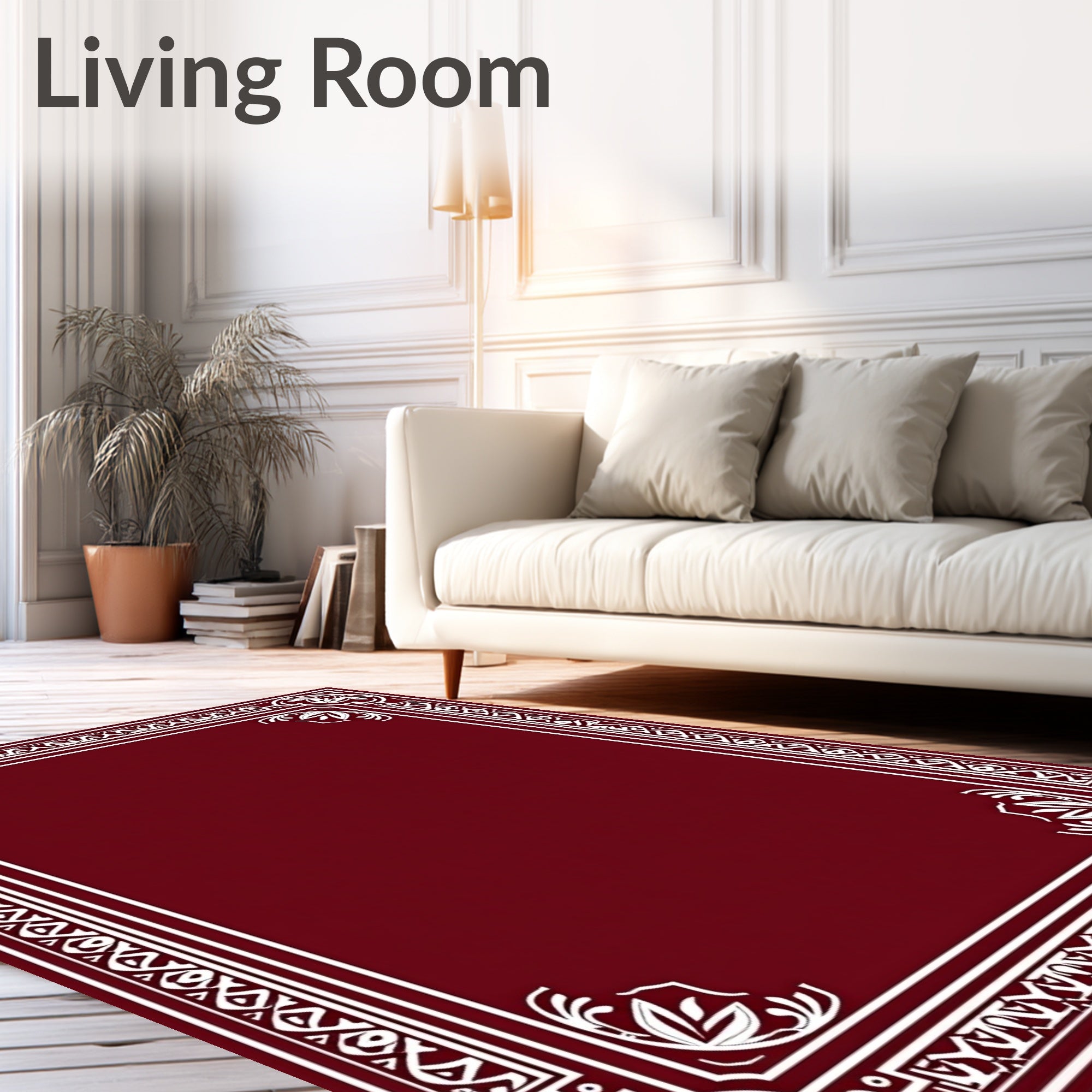 Classic White Floral Geometric Border Rug