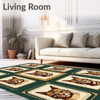 Vintage Cat Portrait Grid Pattern Rug