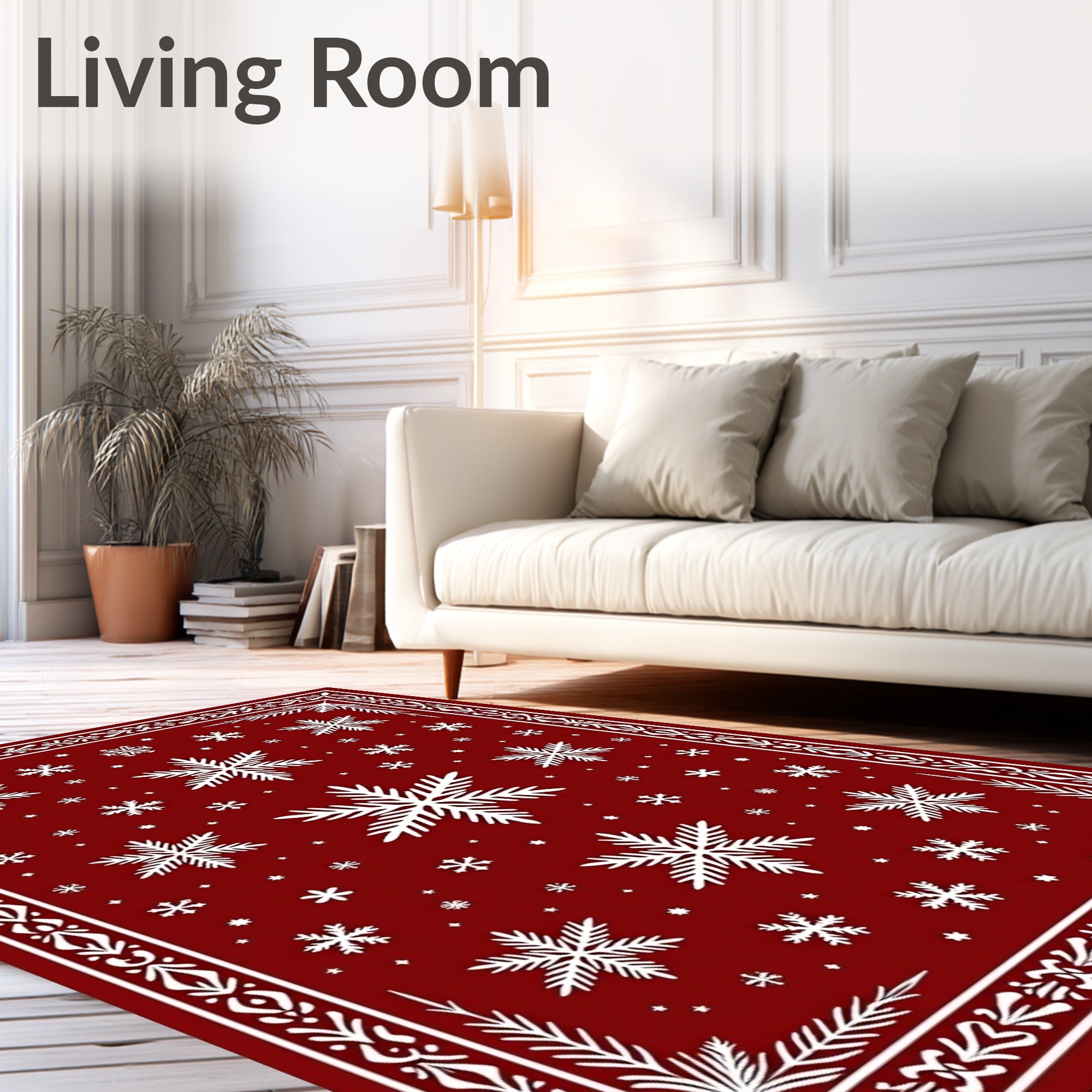 Red Snowflake Wonderland Border Design Rug