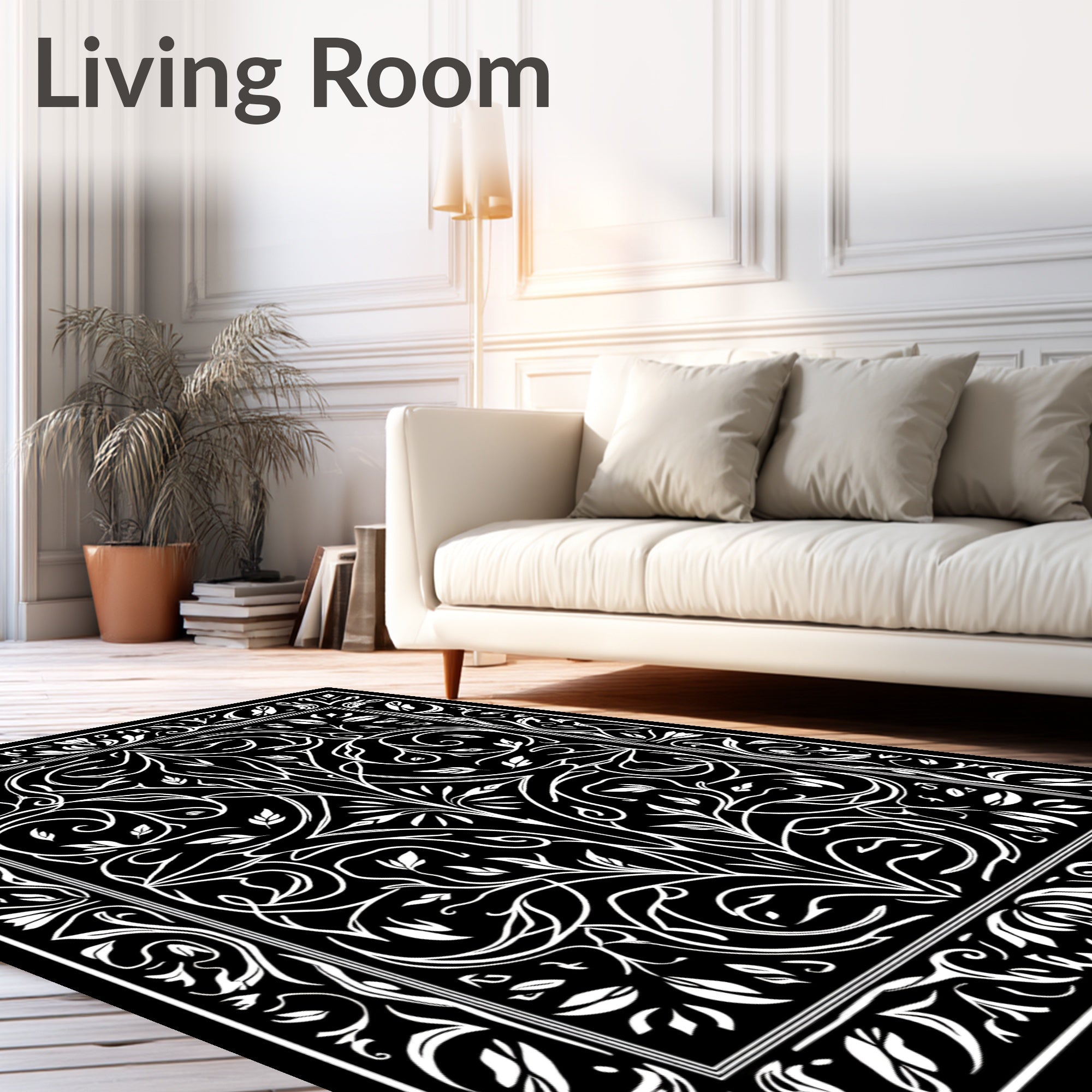 Intricate Floral Vine Art Nouveau Design Rug