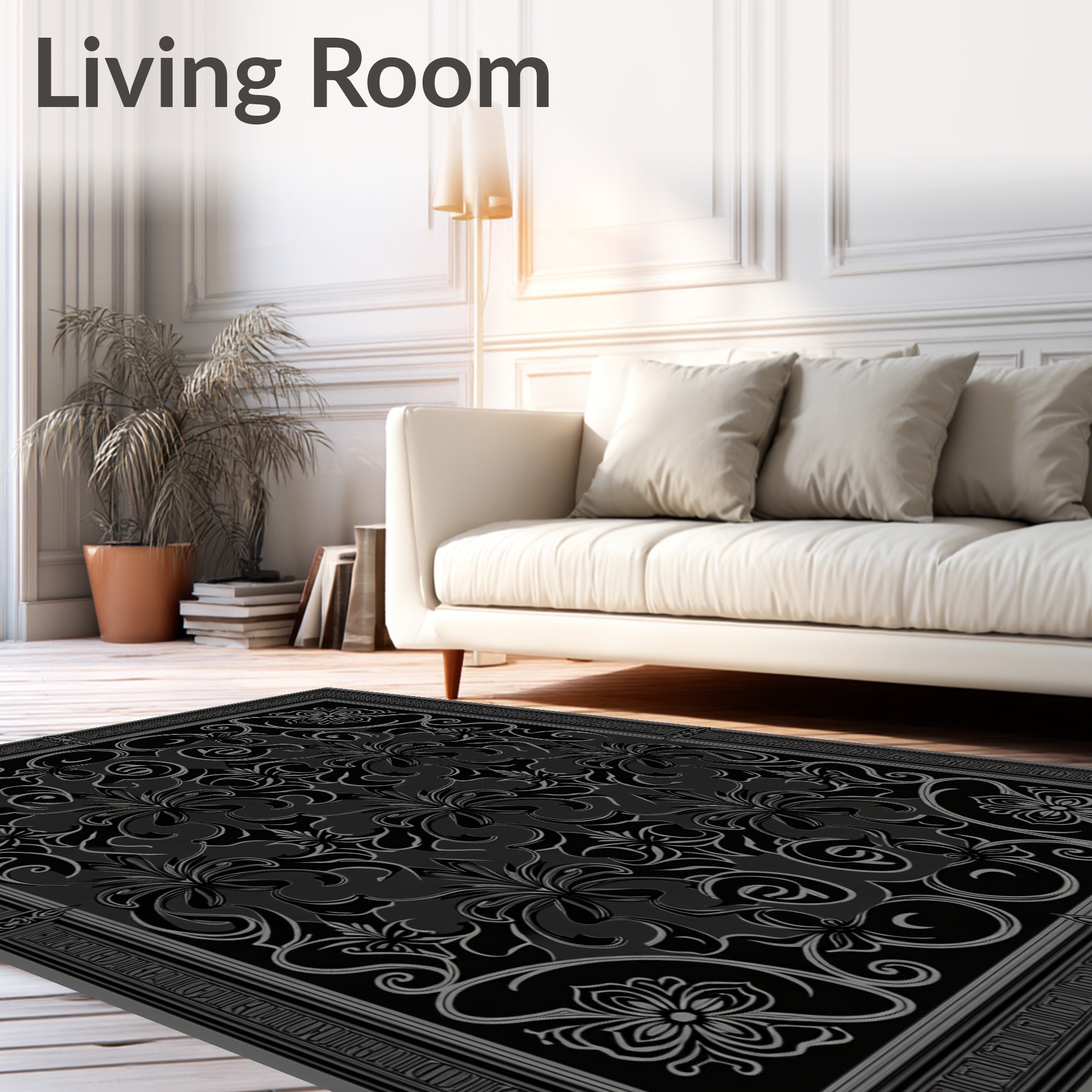 Classic Floral Swirls Gray Pattern Rug
