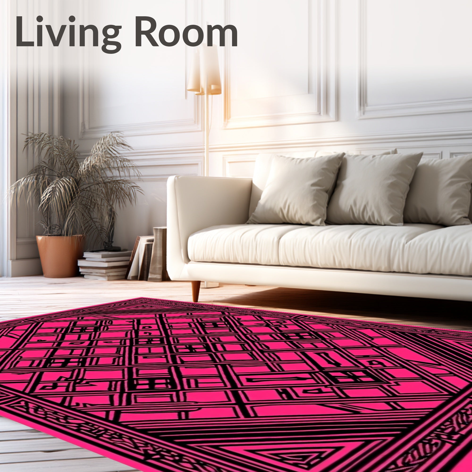 Geometric Interlocking Black And Pink Rug