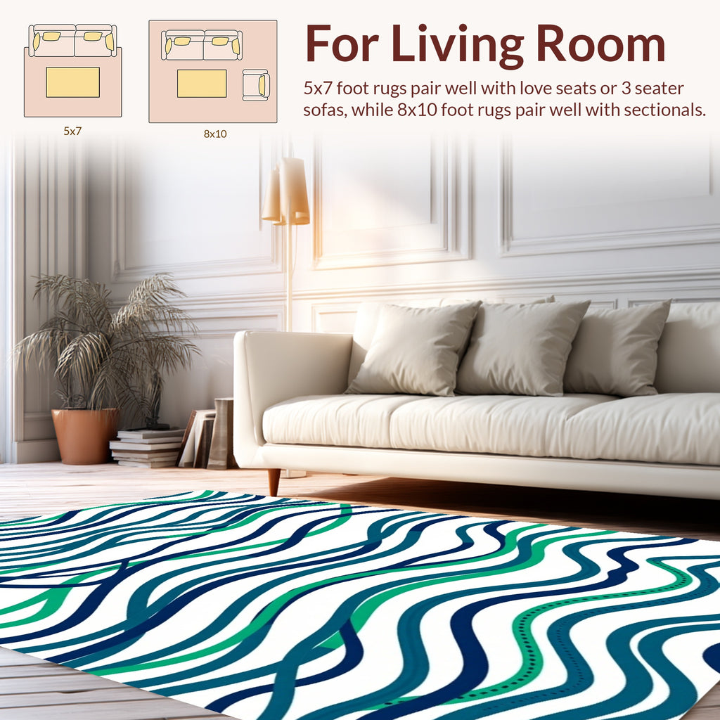 Wavy Blue And Green Stripes Rug