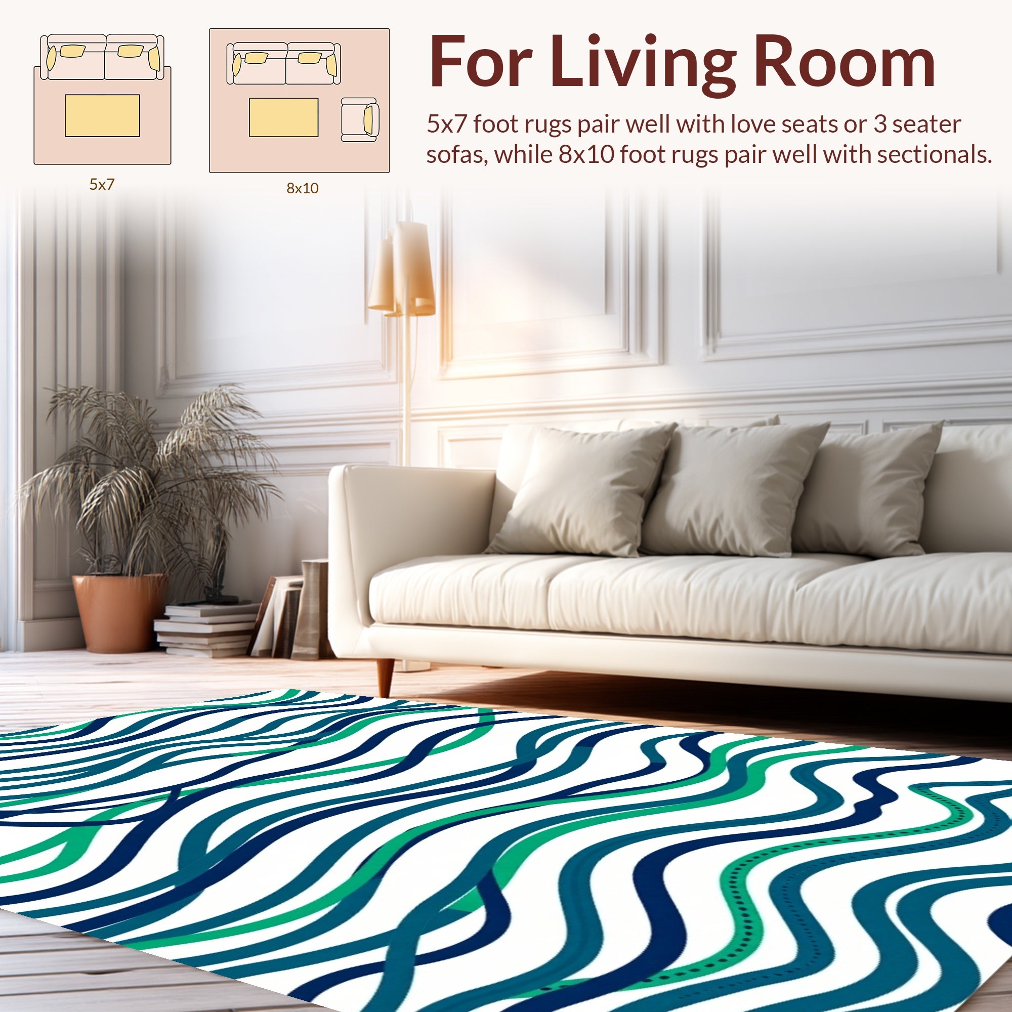 Wavy Blue And Green Stripes Rug