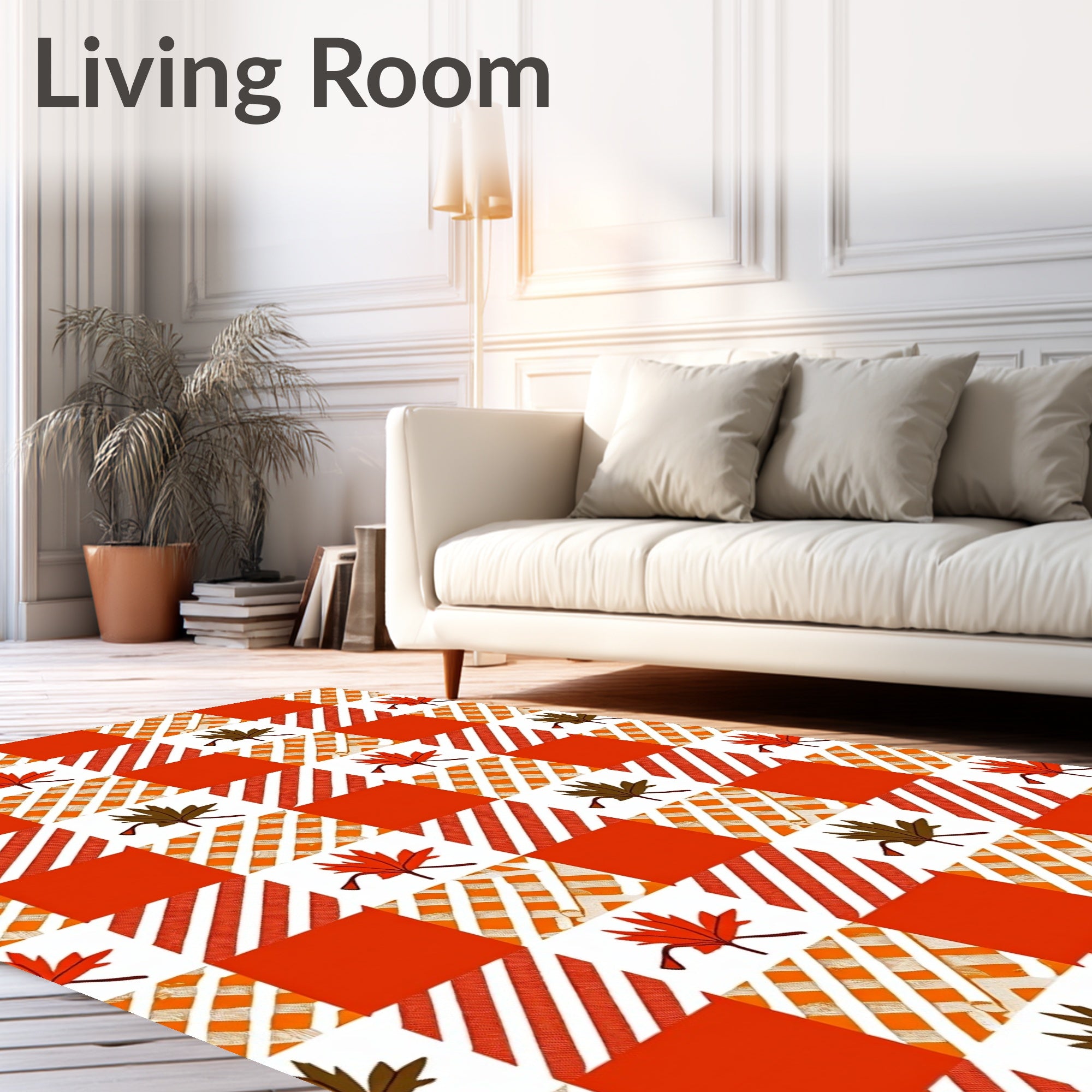 Gingham Maple Leaf Pattern Rug