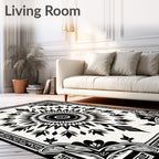 Black White Sunburst Geometric Pattern Rug