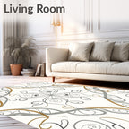 Subtle Gray Gold Swirl Motif Rug