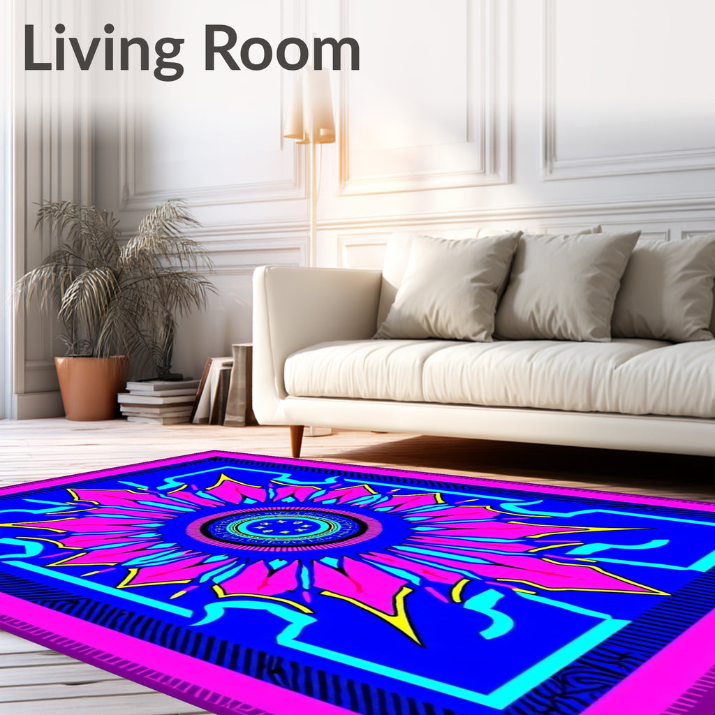 Vibrant Geometric Sunburst Mandala Pattern Rug