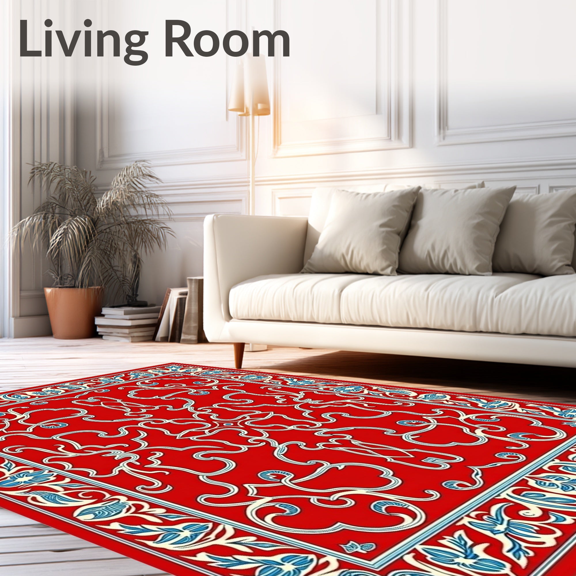Red Floral Swirl Detailed Border Rug