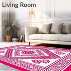 Fuchsia And White Intricate Medallion Rug