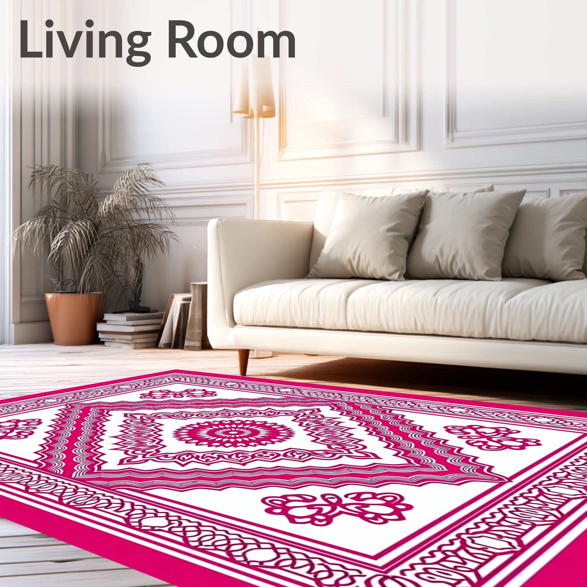 Fuchsia And White Intricate Medallion Rug