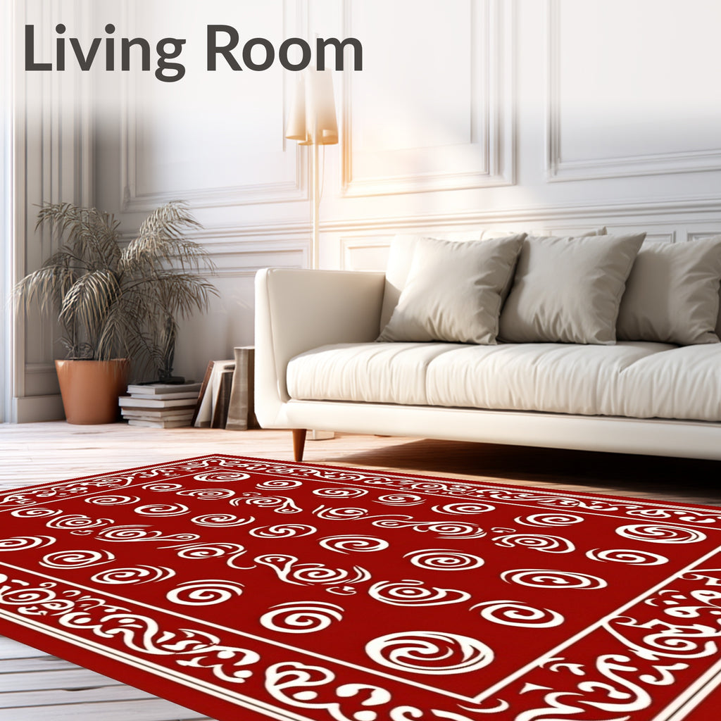Red Swirl Pattern Accent Border Rug