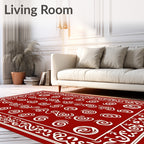 Red Swirl Pattern Accent Border Rug