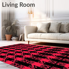 Bold Red Black Houndstooth Pattern Rug