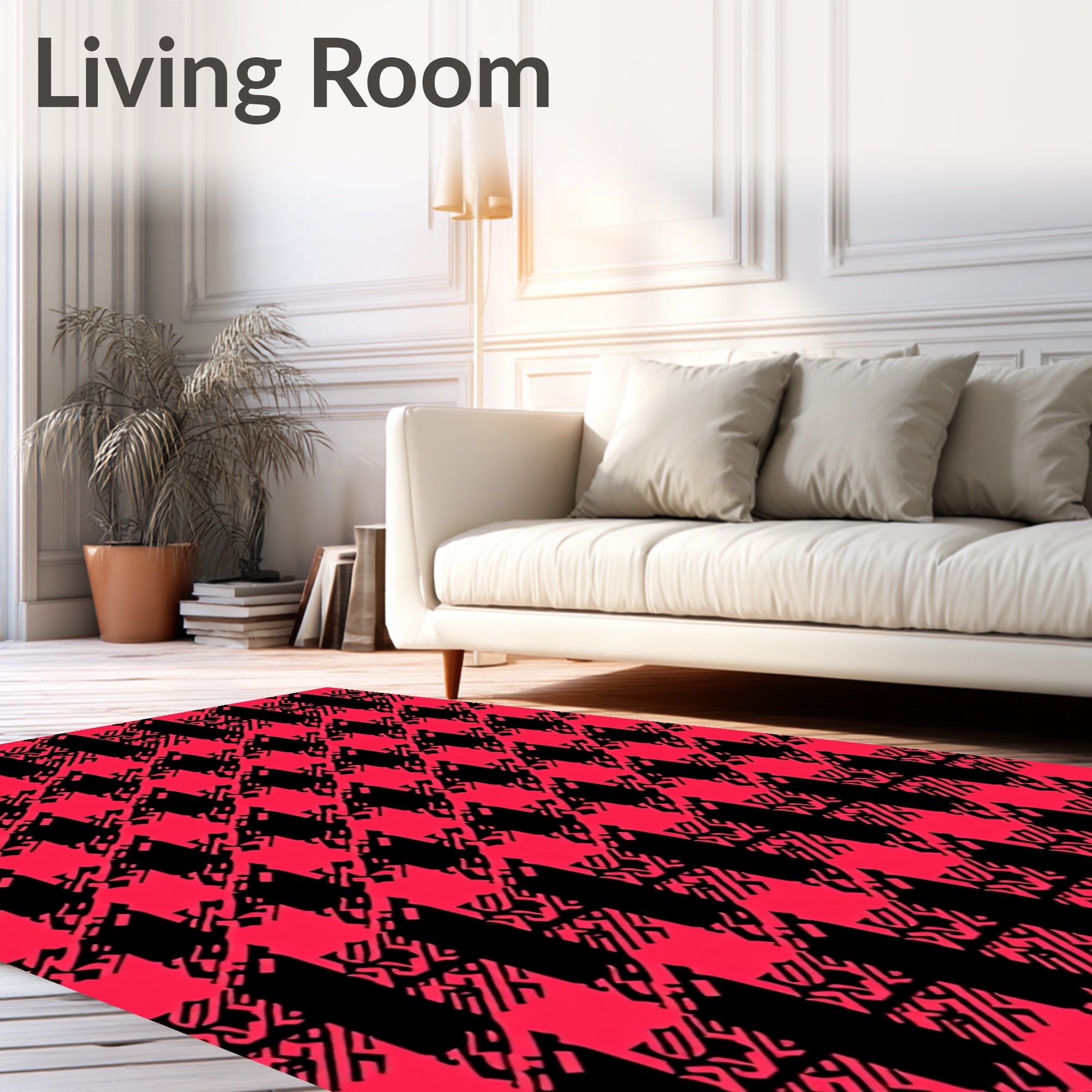Bold Red Black Houndstooth Pattern Rug