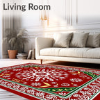 Intricate Red White Floral Medallion Style Rug