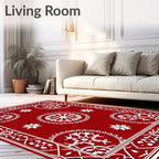 Classic Red With White Snowflake Motif Rug