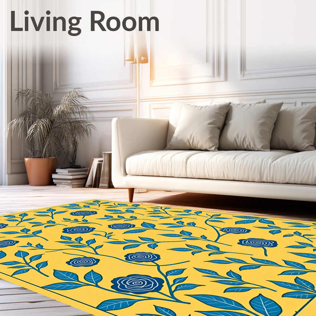Yellow Blue Floral Pattern Rug