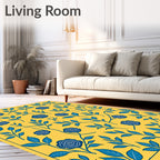 Yellow Blue Floral Pattern Rug