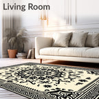 Intricate Black Mandala Damask Pattern Rug