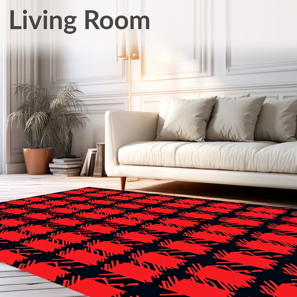 Bold Red Black Houndstooth Pattern Rug