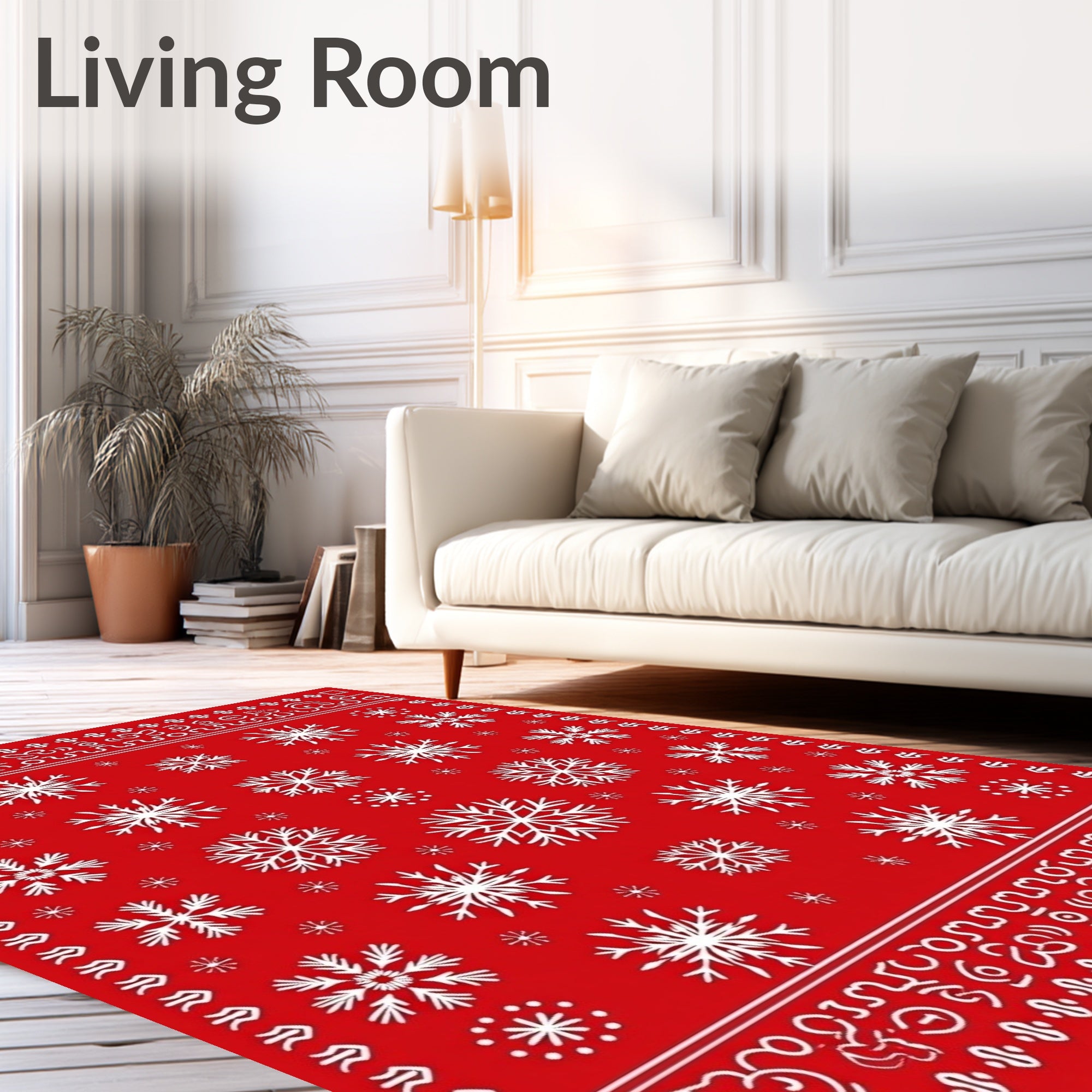 Red Snowflake Patterned Winter Rug
