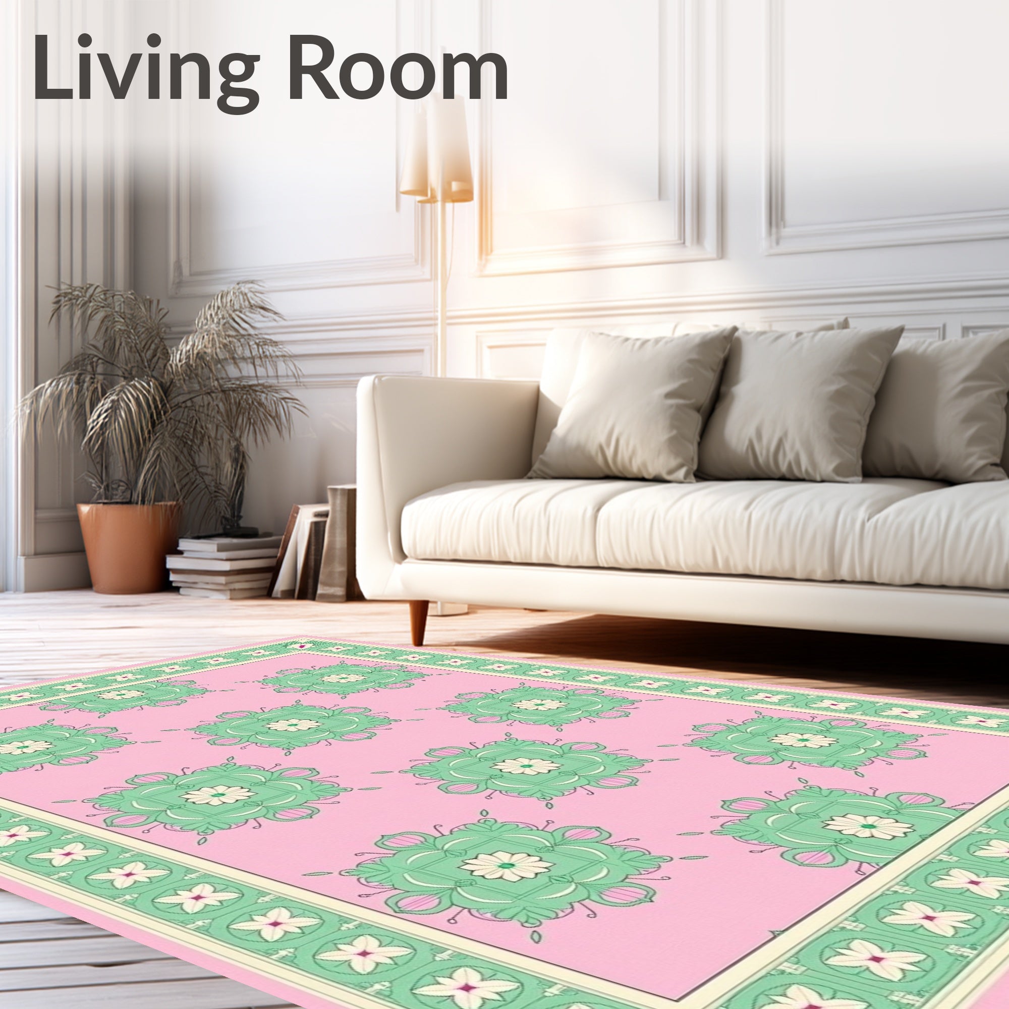 Floral Medallion Patterned Soft Pink Rug