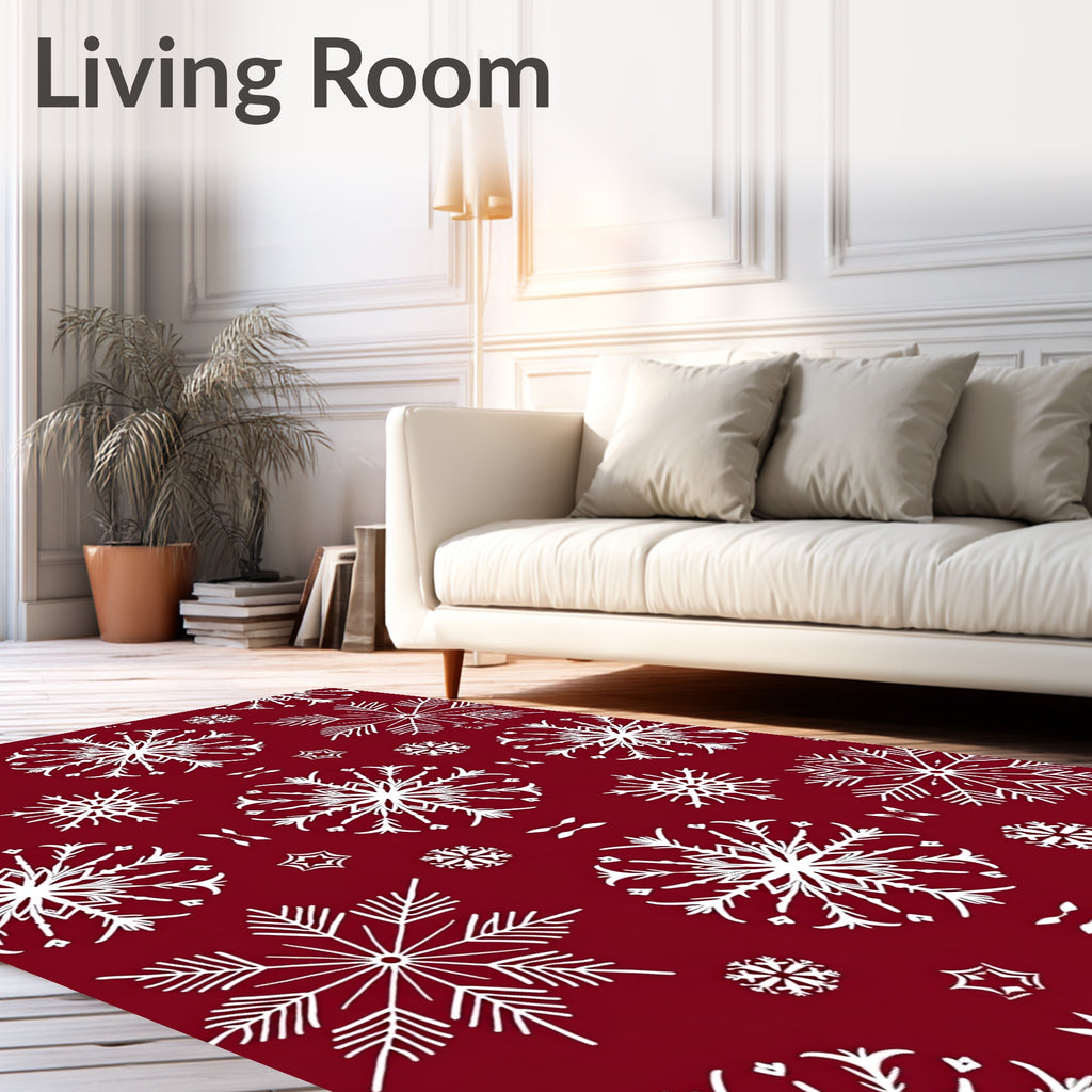 Elegant White Snowflake Pattern Design Rug