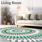 Green Leaf Mandala Spiral Rug